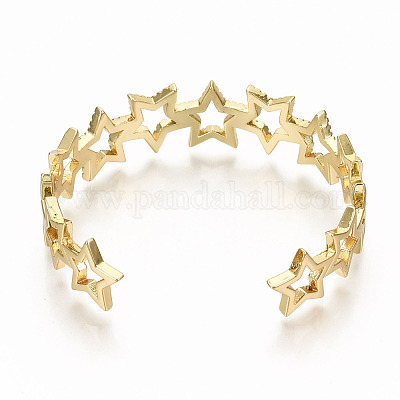 Браслеты-манжеты с прозрачным кубическим цирконием из латуни с микропаве BJEW-S142-003-NF-1