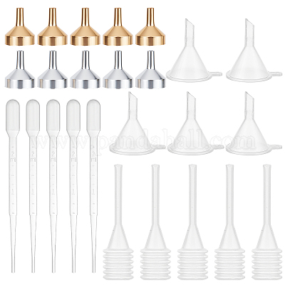 Wholesale GORGECRAFT 25Pcs 5 Style Small Metal Funnels Essential Oil Funnel  Kit and Dropper with Plastic Transfer Pipettes for Liquid Powder Transfer Filling  Small Mini Bottles Or Containers Perfume 
