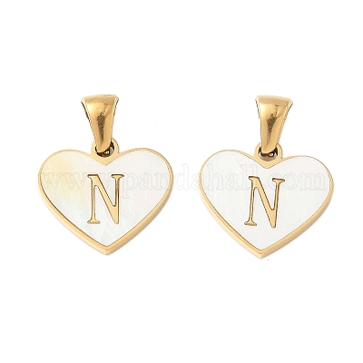 Сердце из натуральной белой ракушки из нержавеющей стали 304 с подвесками в виде инициалов STAS-R168-25G-N-1