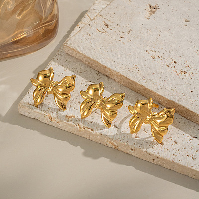 Комплекты из серег-гвоздиков и колец-манжет с бантом из нержавеющей стали для женщин TP4583-3-1