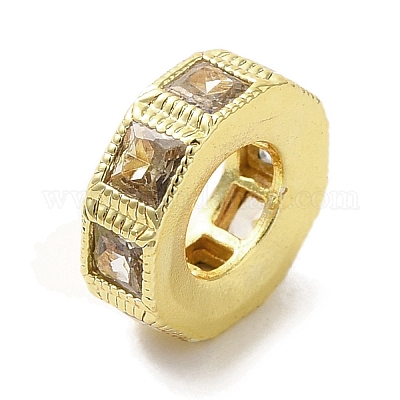 Восьмиугольные латунные микро-паве кубические циркониевые европейские бусины KK-C072-20G-1