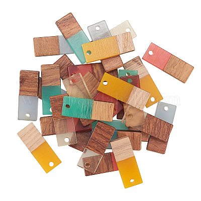 レジン＆ウッドパーツ 長方形 ミックスカラー 22.5~23x8.5~9x3.5mm 穴