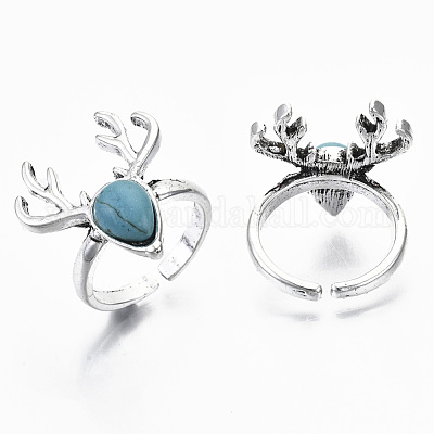 Кольца из синтетической бирюзовой манжеты RJEW-N029-004-1