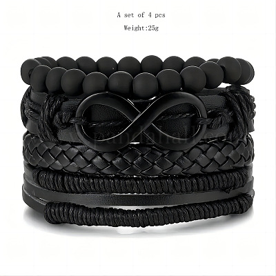 4шт. 4 стиля браслета из коровьей кожи и искусственной кожи и бисера для мужчин и женщин FS-WG0FA9F-01-1