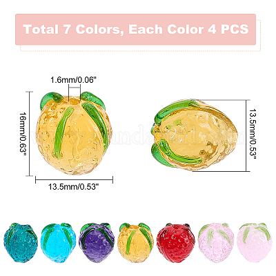 2 PCs Strawberry Lampwork Glass Beads Fruit Multicolor 3D Beads