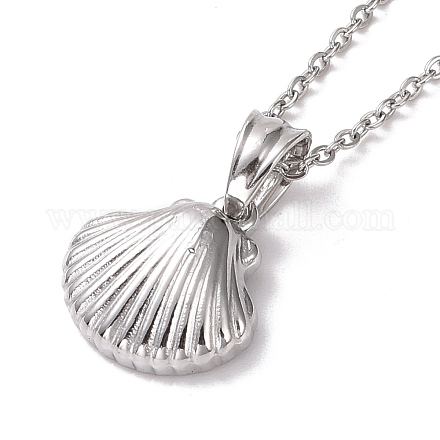 304 Stainless Steel Shell Shape Pendant Necklace for Women STAS-E154-18P-1