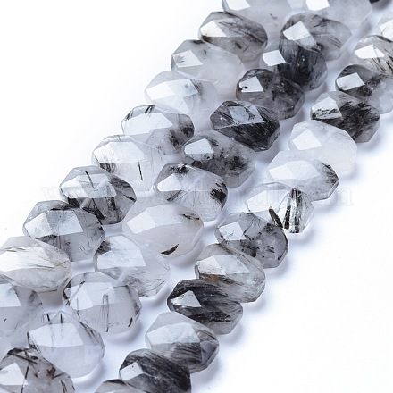 Quartz naturel tourmaliné / perles de quartz rutile noires G-L505-22-1