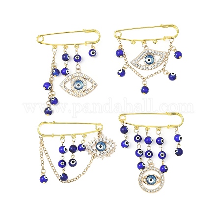 Булавки для килта из сплава синего сглаза со стразами JEWB-BR00200-1