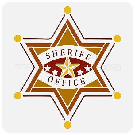 FINGERINSPIRE Sheriff Stars Painting Stencil 11.8x11.8 inch Sheriff Badge Stencil Template Plastic Sheriff Office Stars Patterns Stencil Reusable DIY Art and Craft Stencils for Painting Home Decor DIY-WH0391-0681-1