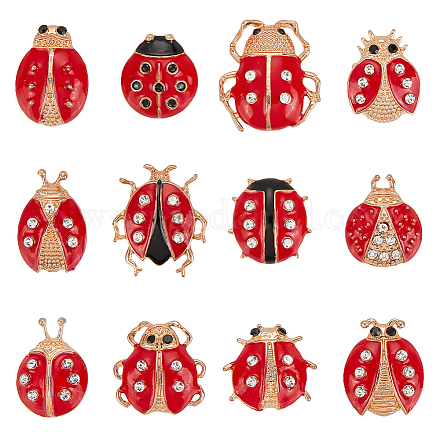 OLYCRAFT 12Pcs Ladybird Brooch Pin Golden Red Alloy Insect Brooches with Rhinestone Enamel Crystal Animal Brooches Pins Badges Animal Brooch Set for Backpack Clothes Hat Accessories - 12Styles JEWB-WH0023-46G-1