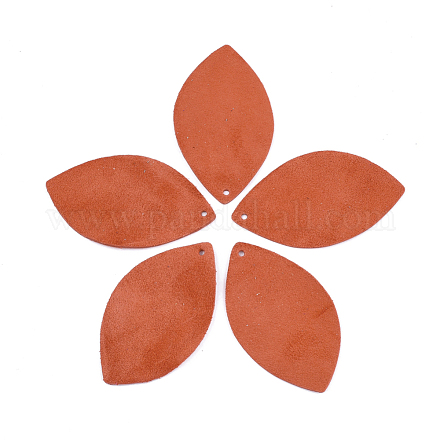 秋のテーマ環境にやさしいシープスキン レザー ペンダント  葉  レッドオレンジ  46x27x1mm  穴：1.5mm FIND-T045-18H-1