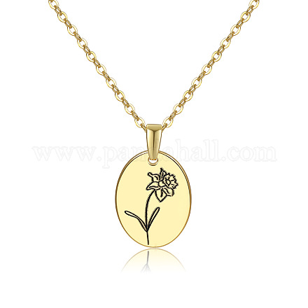 304 Stainless Steel Birth Month Flower Pendant Necklace HUDU-PW0001-034C-1