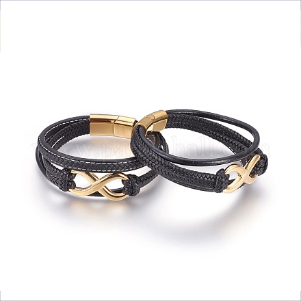 Bracelets multi-rangs avec cordon en cuir tressé BJEW-F349-12G-01-1