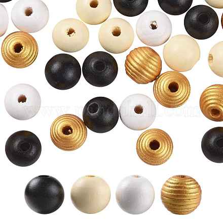 160 Pcs 4 Colors Bee Honey Color Painted Natural Wood Round Beads WOOD-LS0001-01O-1