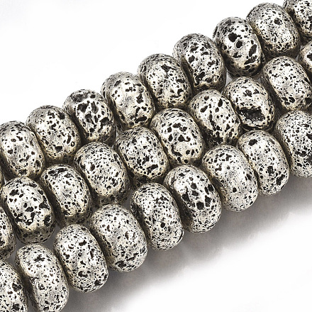 Brins de perles de pierre de lave naturelle galvanisées G-S249-03-8x12-1