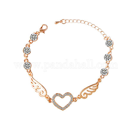 Simple Heart and Wing Alloy Rhinestone Link Bracelets X-BJEW-N0001-087-1