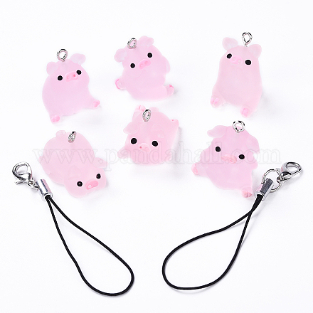 Наборы для самостоятельного изготовления ремешка для мобильного телефона из полупрозрачной смолы в виде свиньи DIY-YW0011-17-1