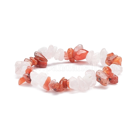 Natürliches Karneol (gefärbt) und Rosenquarz-Chips-Perlen-Stretch-Armband für Frauen BJEW-AL00003-17-1
