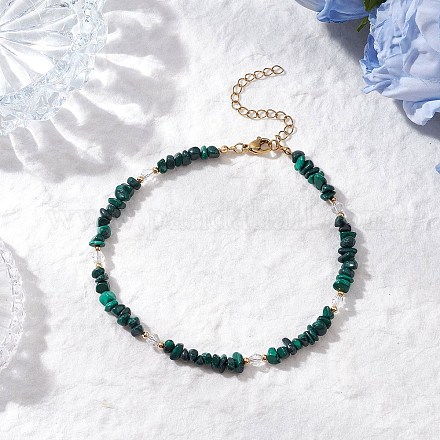 Браслеты на ногу с натуральным малахитом и стеклянными бусинами AJEW-AN00682-05-1