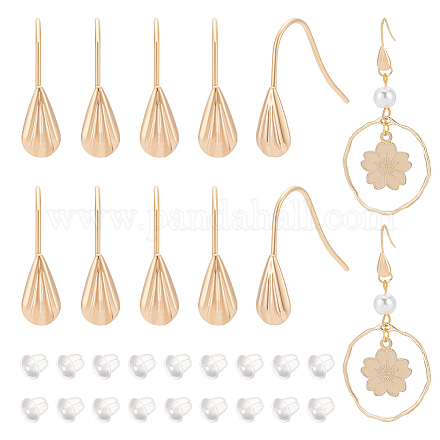 BENECREAT 30Pcs 18K Real Gold Plated Brass Earring Hooks Sheel Leverback Ear Wires Minimalist Earring Findings with 30Pcs Ear Nuts for Women Gifts KK-BC0012-29-1