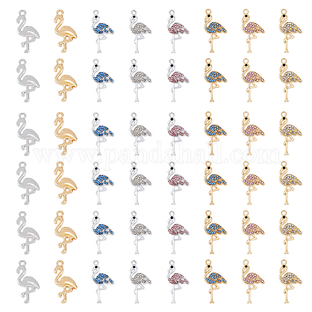 SUPERFINDINGS 48Pcs 8 Style Alloy Rhinestone Pendants Platinum and Golden Flamingo Charms Crane Charms for DIY Craft Bracelet Necklace Earring Jewelry Making FIND-FH0007-38-1