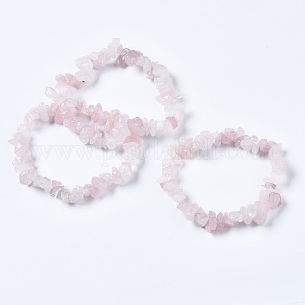 Pulseras elásticas con cuentas de cuarzo rosa natural con chip unisex BJEW-S143-09-1