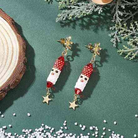 Серьги-гвоздики с подвесками из латуни с прозрачным кубическим цирконием на рождественскую тематику EJEW-MZ00552-01-1