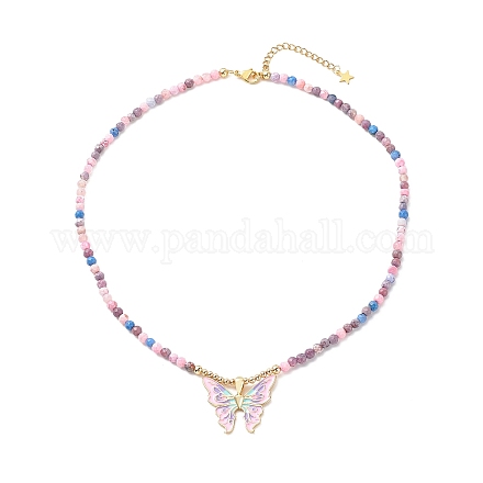 Beass-Emaille-Schmetterlings-Anhänger-Halskette mit natürlichen Feuerknister-Achat-Perlen NJEW-JN04120-1