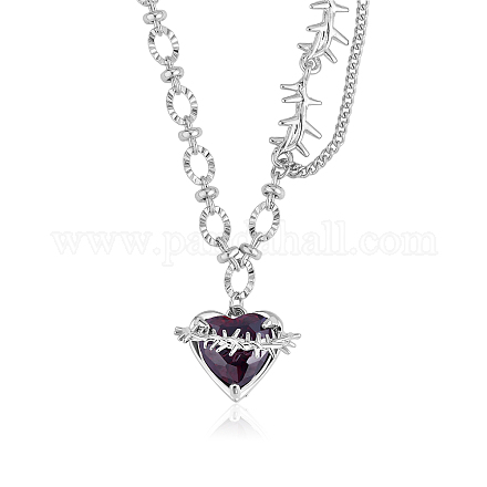 Coeur rouge zircone collier réglable chaîne pierres précieuses pendentif collier mode solitaire amour éternité cristaux tour de cou breloques bijoux cadeau pour les femmes fête des mères anniversaire noël JN1098A-1
