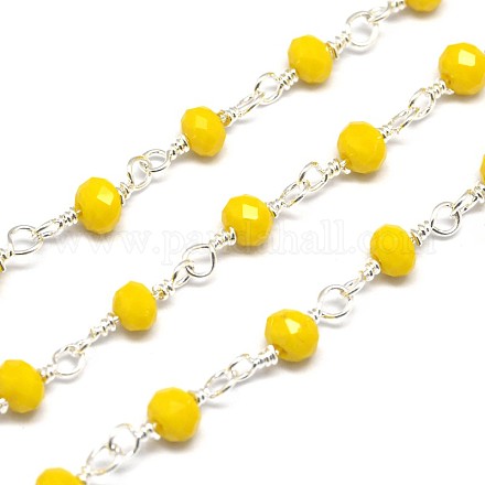 Electroplate Brass Glass Beads Handmade Chains CHC-M008-06-FF-1