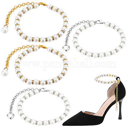 2 пара 2 стилей женских съемных шнурков из АБС-пластика с имитацией жемчуга для обуви на высоком каблуке DIY-PH0022-88C-1