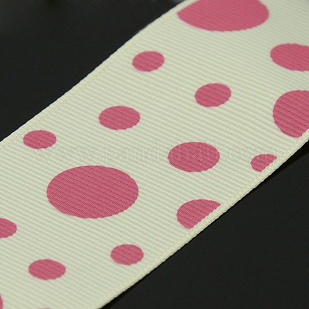1-5/8 inch(40mm) Beige and Pale Violet Red Dots Printed Grosgrain Ribbon Wedding Sewing DIY X-SRIB-A010-40mm-04-1
