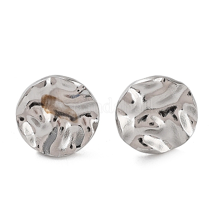 304 Stainless Steel Textured Flat Round Ear Studs for Women EJEW-P234-11P-1