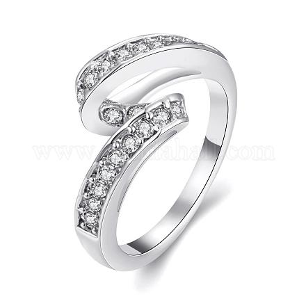 女性のための優雅な真鍮チェコラインストーンの指輪  プラチナ  usサイズ7（17.3mm） RJEW-BB02158-7B-1