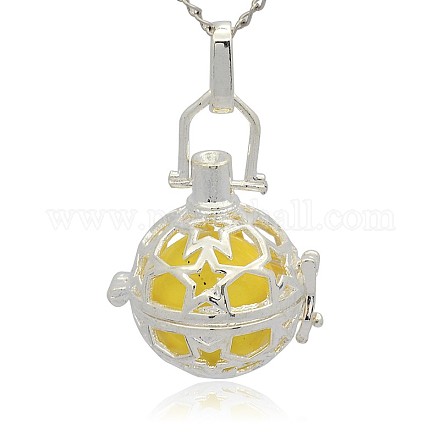 Silver Color Plated Brass Hollow Round Cage Pendants KK-J226-05S-1