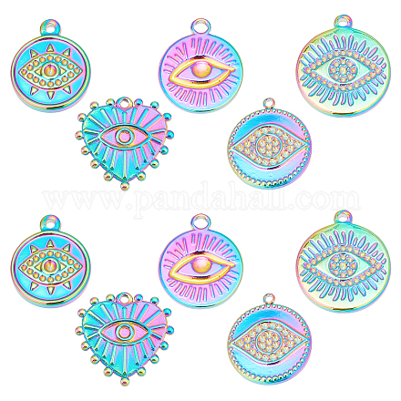 DICOSMETIC 10Pcs 5 Styles Rainbow Color Evil Eye Pendants Stainless Steel Egyptian Eye Pendants Colorful Eyes Symbol Heart Round Charms for Jewelry Making Findings DIY Necklace Bracelet STAS-DC0007-50-1