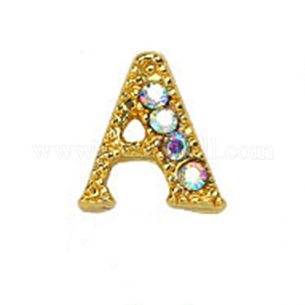 Cabujones de clavos con letras de diamantes de imitación de oro de aleación MRMJ-S047-023A-1