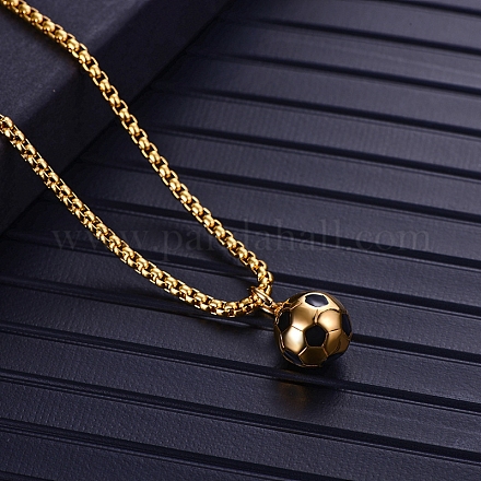 Ожерелье с подвеской в виде футбола из титановой стали и эмали с цепочками-коробочками PW-WG87622-01-1