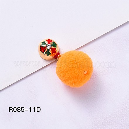 クリスマステーマ合金エナメルネイルケアデコレーション  クリスタルラインストーンとファブリックボール付き  スノーフレーク  オレンジ  18KGP本金メッキ  22x10mm MRMJ-R085-11D-1