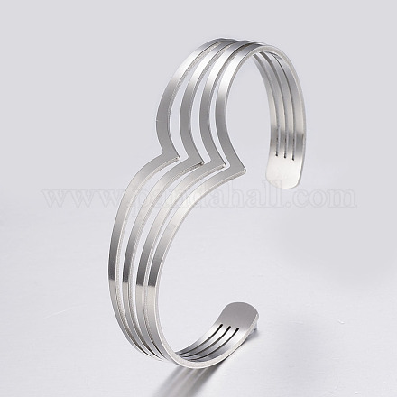 Bracelets de manchette creux à large bande en 304 acier inoxydable BJEW-H565-02P-1