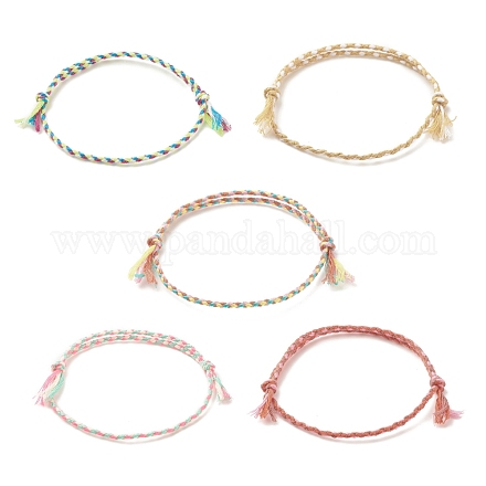 Ensemble de bracelets de cheville en cordon tressé en coton macramé 5 pièces AJEW-AN00486-03-1