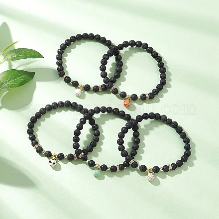 5 шт. 5 стиля браслеты с подвесками из латуни и эмали в спортивной тематике BJEW-JB12069-1