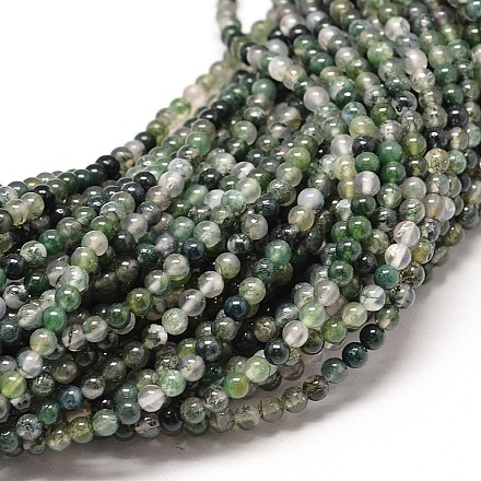 Ágata musgo natural de hebras de perlas reronda G-P072-01-6mm-1