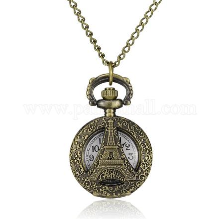 Flach rund mit Eiffelturm-Legierung Quarz Taschenuhren WACH-N039-01B-1