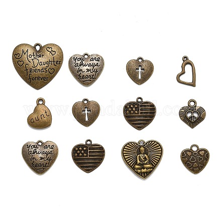 Уникальные идеи для дня Святого Валентина смешанные подвески в форме сердца из тибетского сплава TIBEP-X0004-02-AB-1