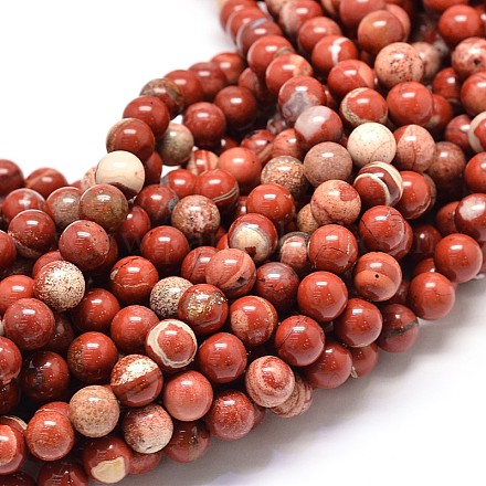 Chapelets de perles en jaspe rouge naturel G-P075-56-8mm-1