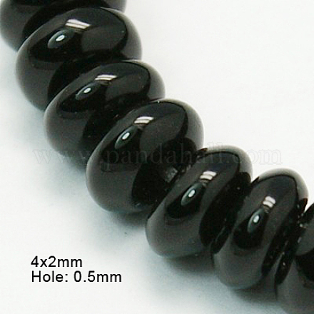 Natural Black Onyx Gemstone Beads Strands Rondelle G-G169-3-4x2mm-1