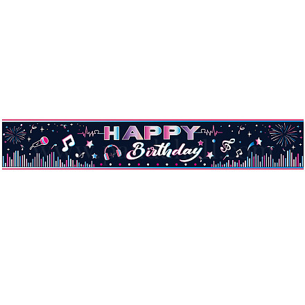 ポリエステルハンギングバナー子供の誕生日  誕生日パーティーのアイデアサイン用品  お誕生日おめでとうございます  ピンク  300x50cm AJEW-WH0190-024-1