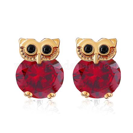 Real 18K Gold Plated Brass Owl Cubic Zirconia Stud Earrings EJEW-EE0001-255D-1