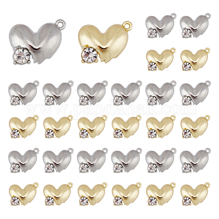 Dicosmétique 40 pièces 2 couleurs pendentifs coeur platine doré valentine coeur breloques amour cristal breloques strass coeur breloques alliage strass pendentifs pour la fabrication de bijoux FIND-DC0002-96-1